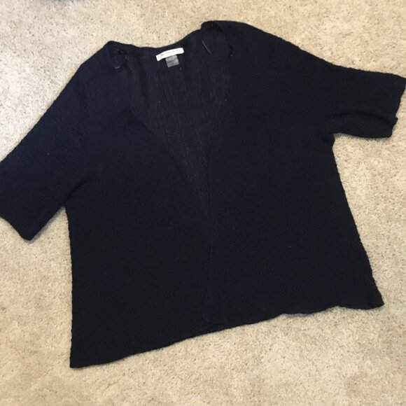 Allison Daley Dark Navy Blue Ramie Knit Half Sleeve Open Cardigan - Picture 12 of 16